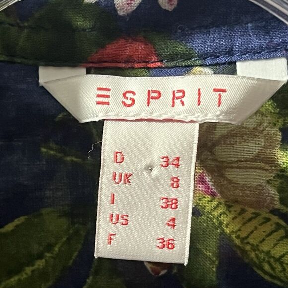 Esprit Floral Print Distressed Long Sleeve Blouse Shirt Womens Size 4 - Picture 2 of 8